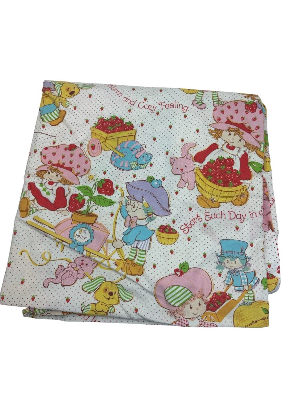 Vintage Strawberry Shortcake Flat Sheet Full Multicolor 80’s